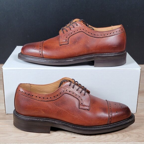Cheaney Tenterden Derby Shoes Men Size 7 UK Brown Leather Cap Toe Brogue US 8 - Picture 1 of 10